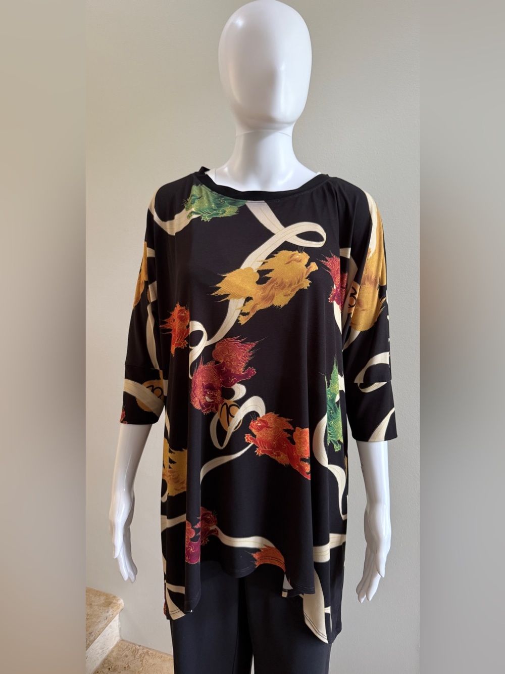 ANNE NAMBA Washable Tunic Top 3/4 Sleeves One Size